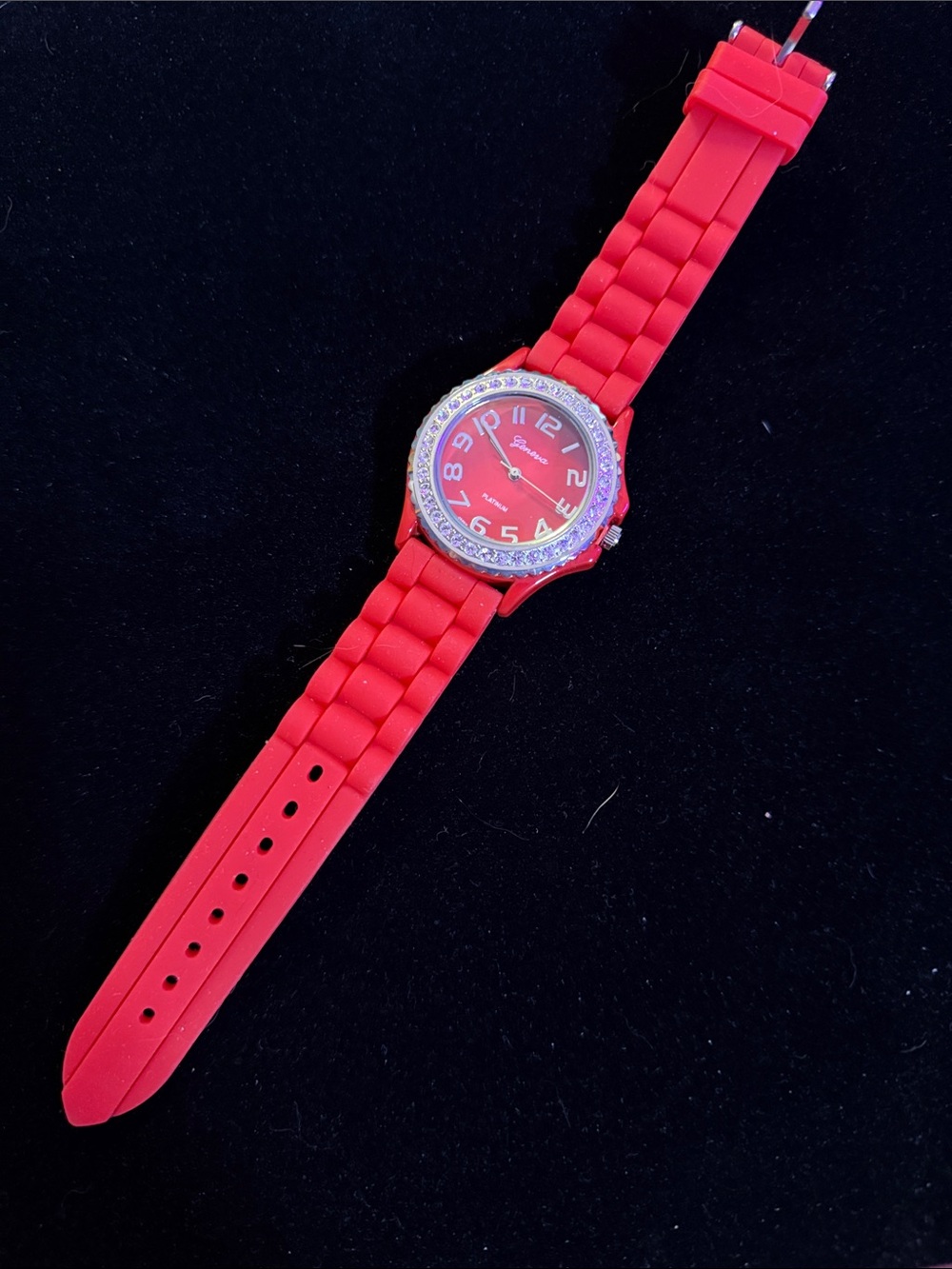 Red Silicone Strap Analog Watch with crystals new never used